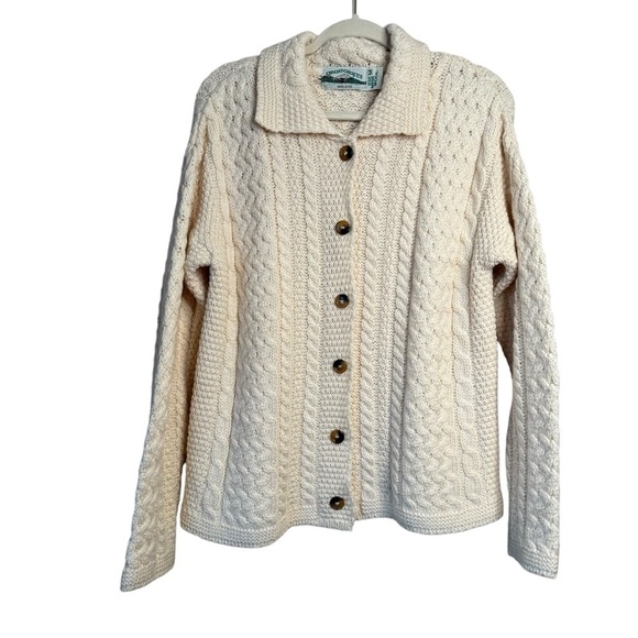 Aran Crafts Sweaters - Aran Craft Ireland 100% Merino Wool Cardigan Sweater Chunky Cable Knit Ivory M